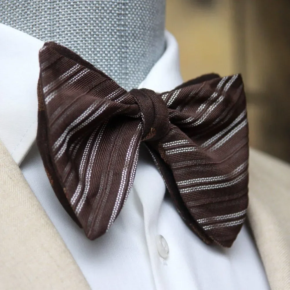 Men's Self-tied Bow Tie 100%Silk Big Butterfly Reversible‎ S666 Brown
